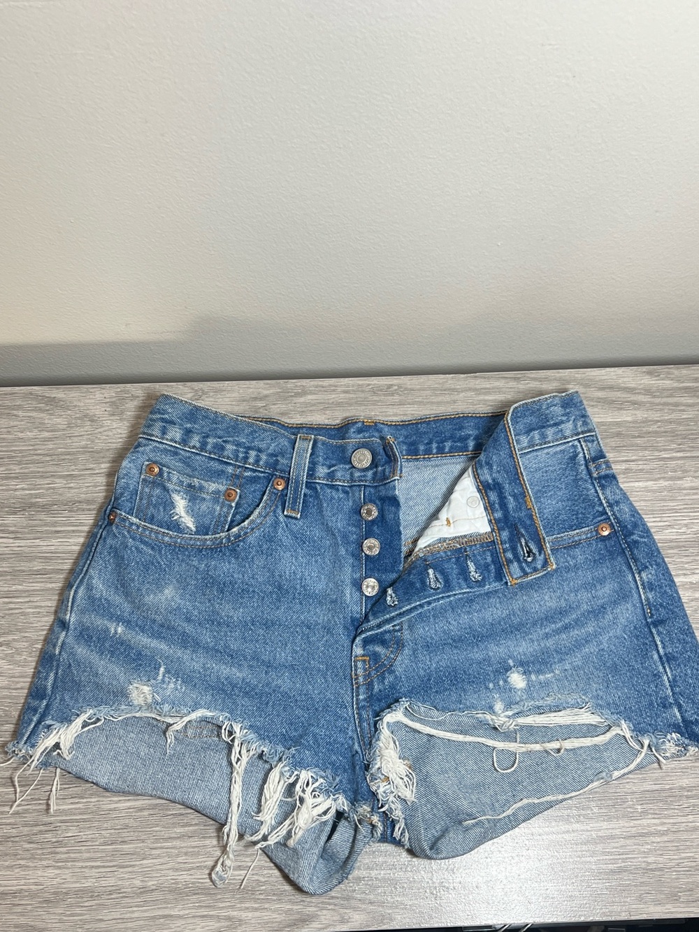 Levi's Distressed Blue Denim Jean Shorts